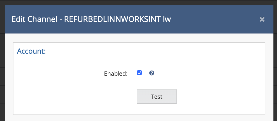 Account tab: Enabled checkbox and Test button