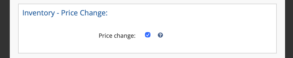 Price Change tab: Update Prices checkbox