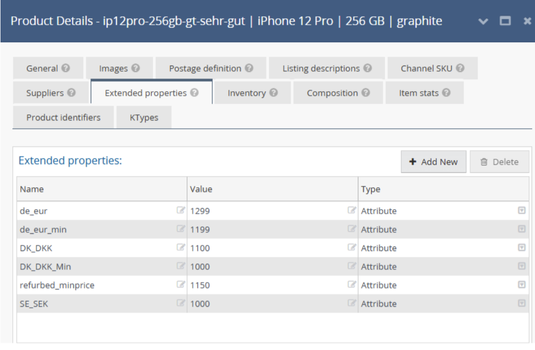 Extended Properties example on a Linnworks stock item