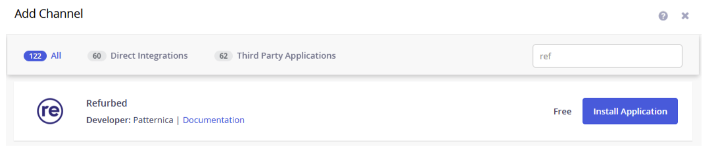 Add New channel integration with Refurbed shown in the list
