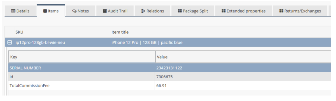 Serial Number in Linnworks order item Additional Info