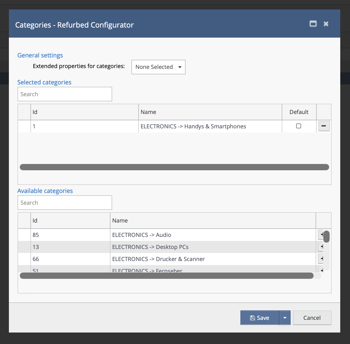 Selecting a category in the Listing Configurator