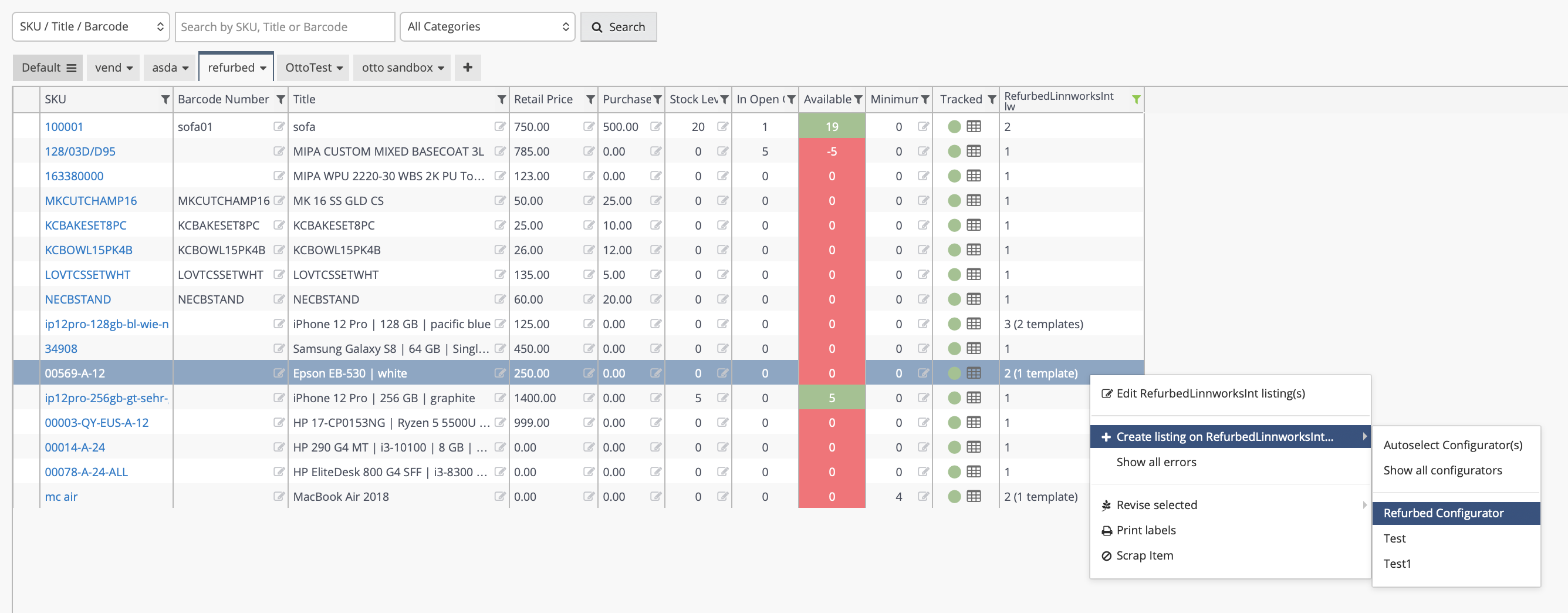 Adding items from Inventory to the Listing Configurator