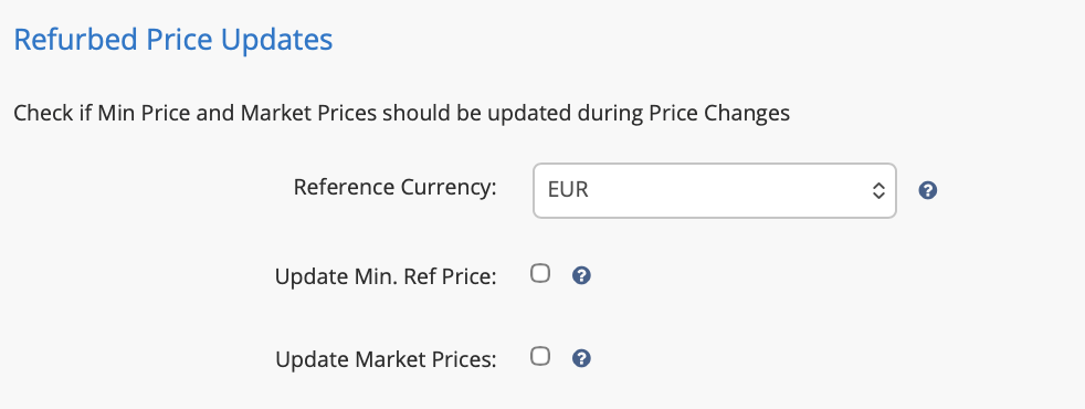 Price Updates settings